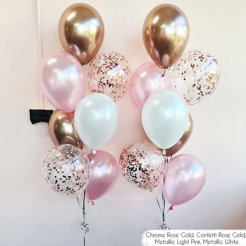 Rose Gold Chrome Confetti Balloon Bouquet - Rose Gold Party Balloons, Baby  Shower Balloons, Wedding Balloons, Rose gold Bridal Balloon