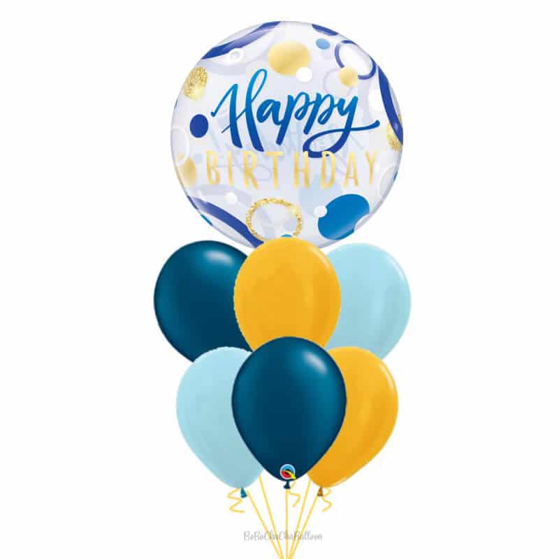 Birthday] Birthday Blue & Gold Dots Bubble Balloon Bouquet (7Pcs) -  Customised Helium Balloon Delivery | Singapore Party Shop | Bobo Chacha