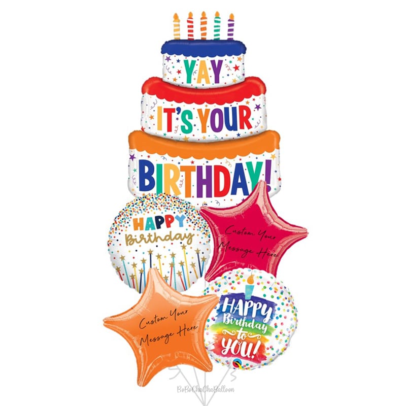 Happy Birthday Cake and Candles Balloon Birthday Bouquet (12 Balloons) -  Balloon Delivery by