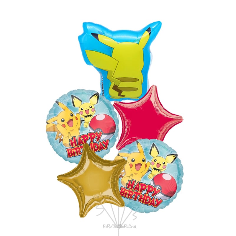 Bouquet de ballons Pokemon Pikachu Happy Birthday (rempli d'hélium