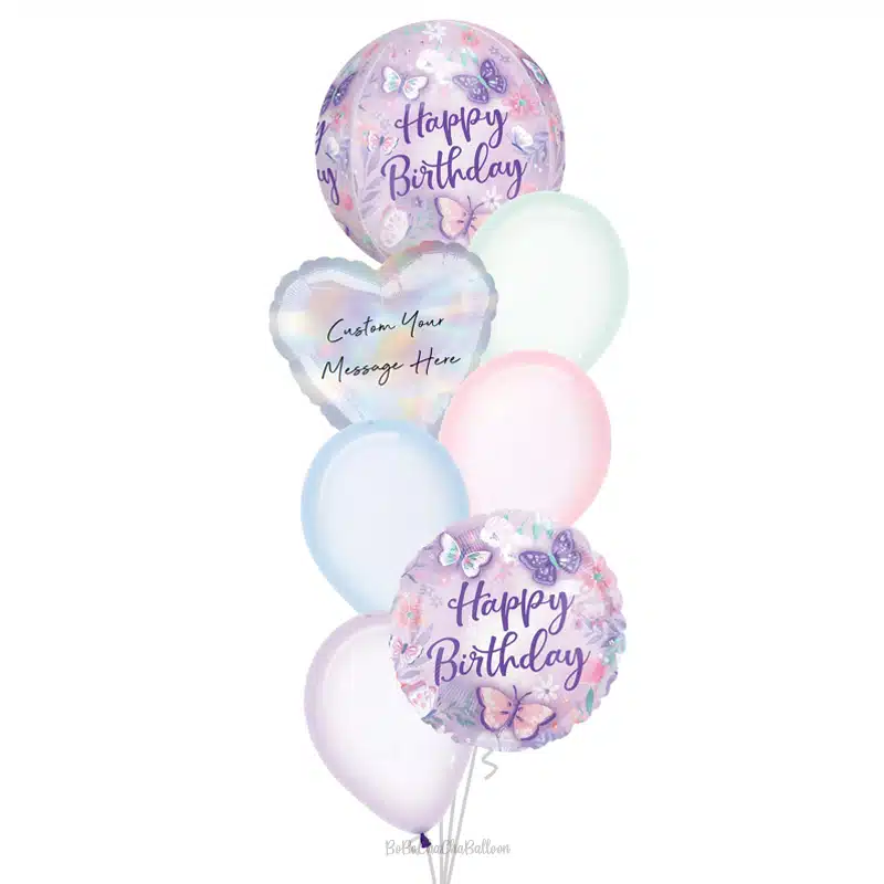 [Birthday] HAPPY BIRTHDAY Orbz Crystal Pastel Mixed Balloon Bouquet - Flutters Happy Birthday (7pcs)