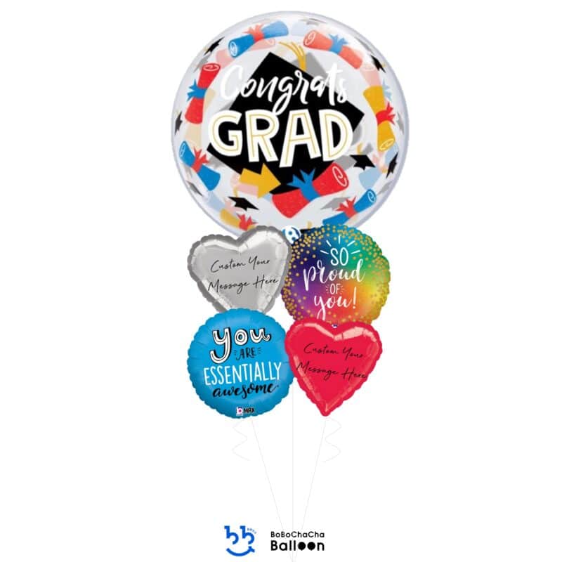 [Graduation] Congrats Grad Foil Bubble Balloon Bouquet (5pcs)