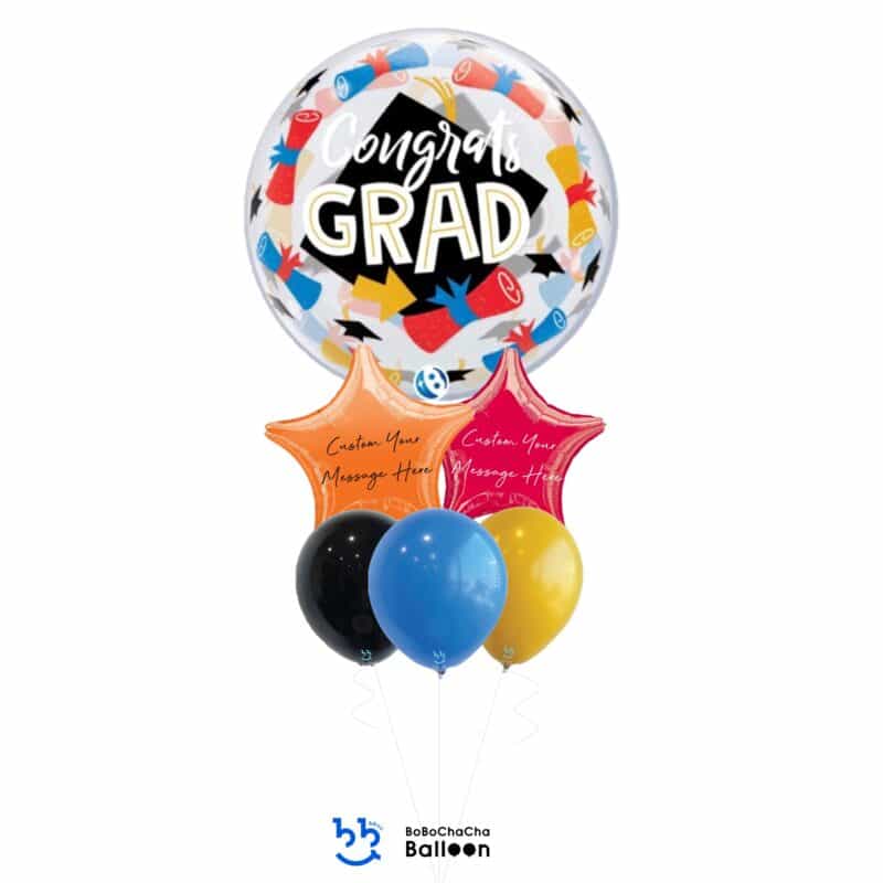 [Graduation] Congrats Grad Mixed Bubble Balloon Bouquet Set (6pcs)