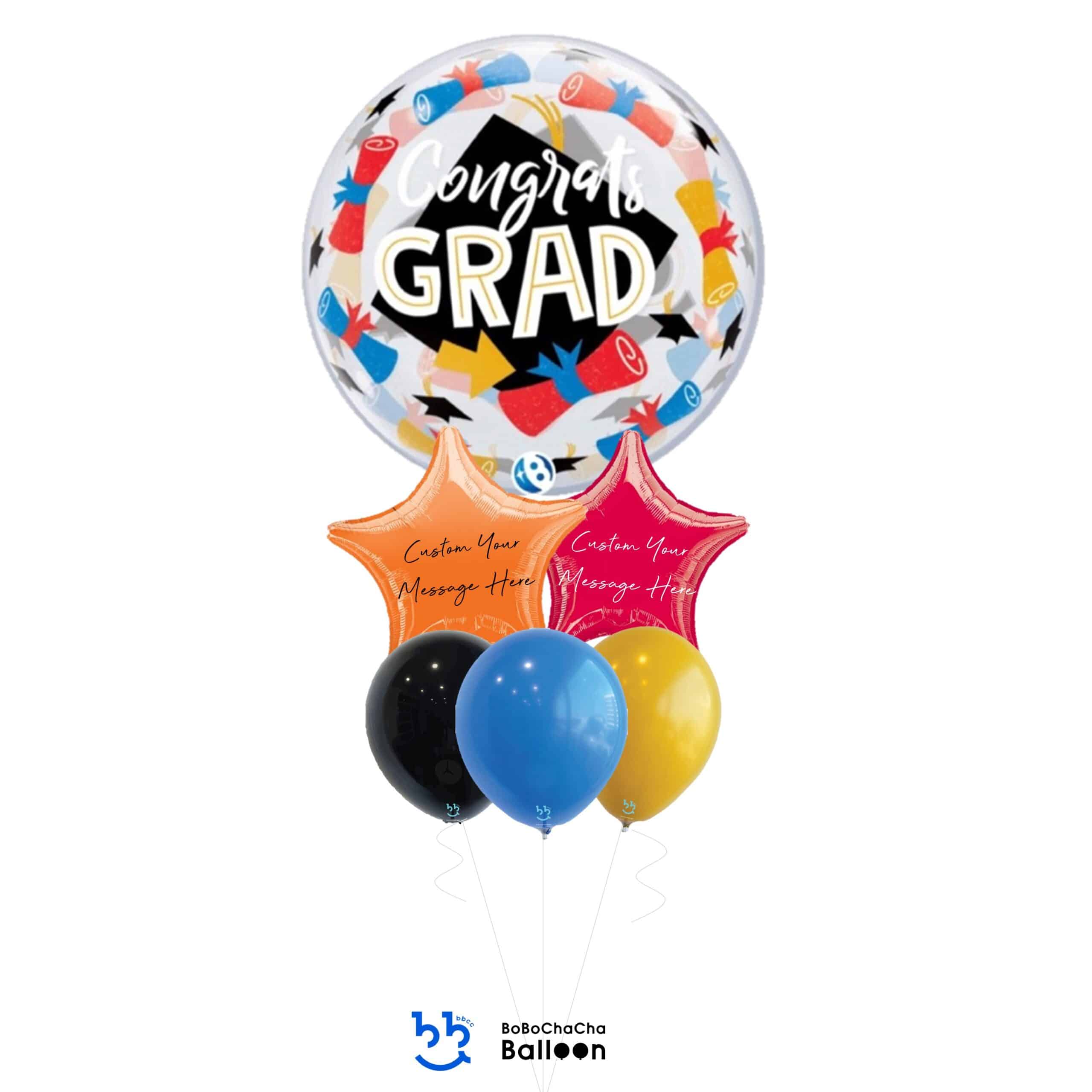 [Graduation] Congrats Grad Mixed Bubble Balloon Bouquet Set (6pcs ...