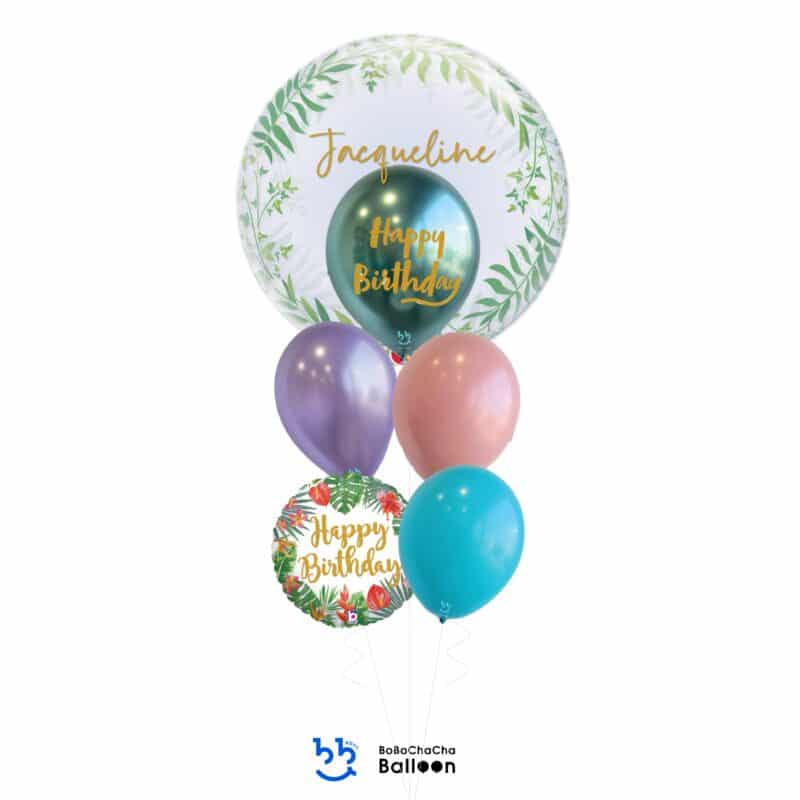 [Birthday] Elegant Greenery Happy Birthday Bubble Balloon Bouquet