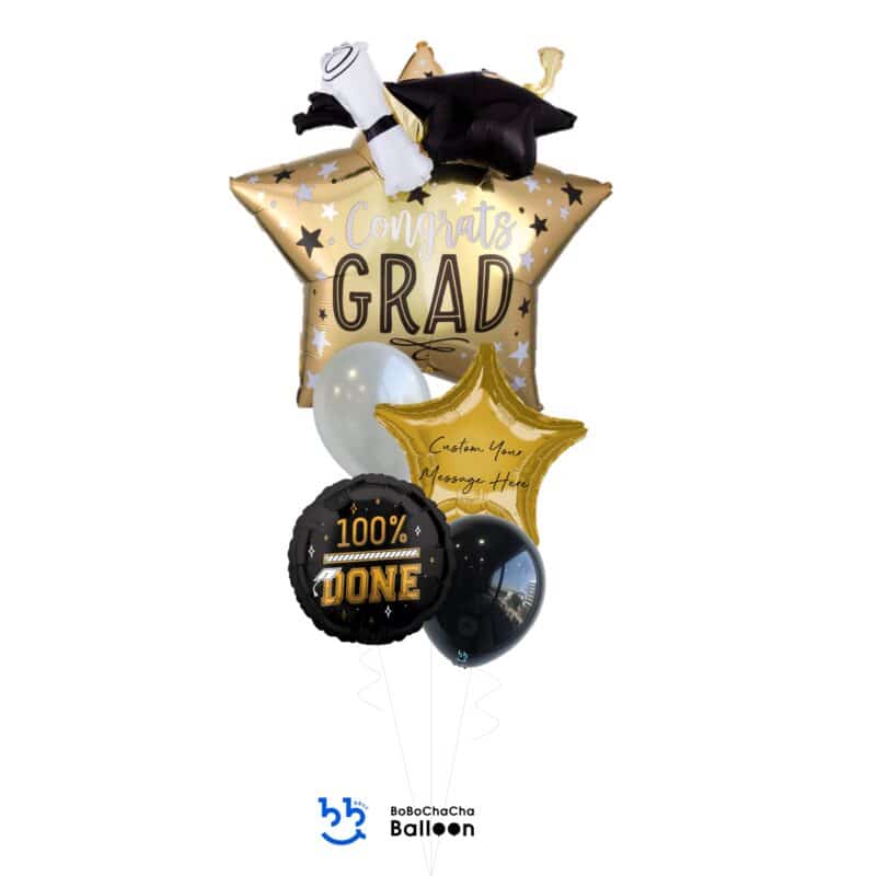 [Graduation] Grad Star Cap Diploma Mixed Balloon Bouquet (5pcs)