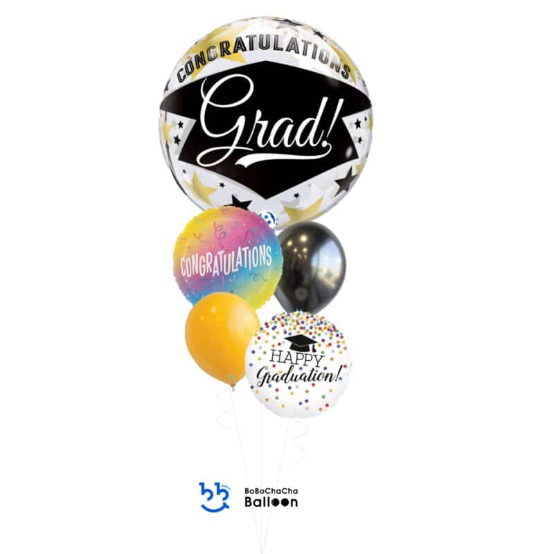 [Graduation] Graduate Black Stars Mixed Bubble Balloon Bouquet (5pcs)