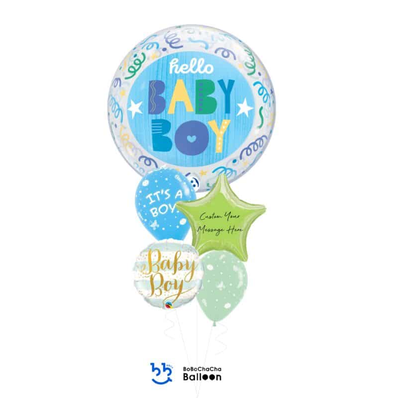 [Baby Shower] Baby Boy Mixed Bubble Balloon Bouquet (5pcs)