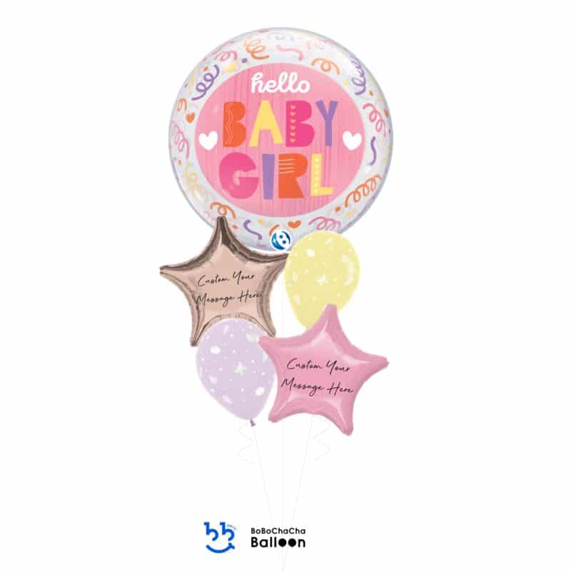[Baby Shower] Hello Baby Girl Bubble Mixed Foil Balloon Bouquet