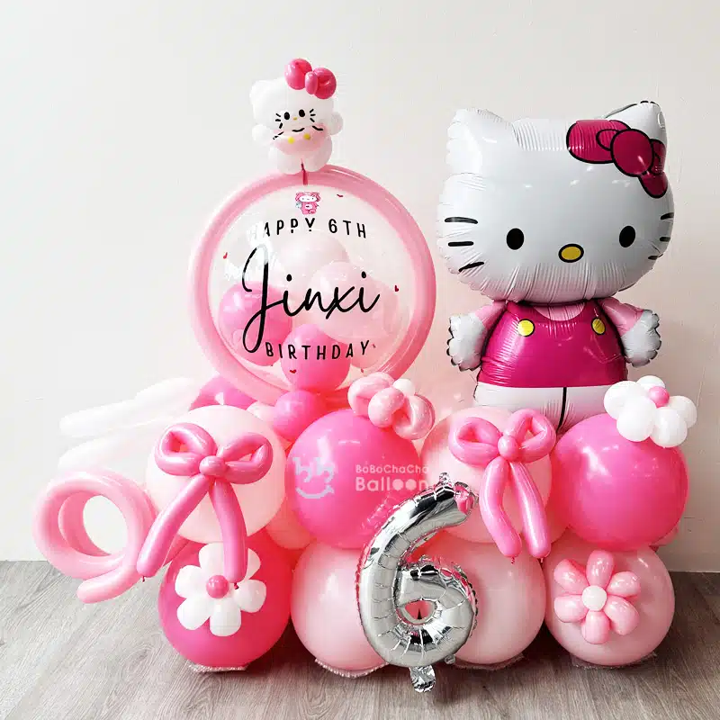 Balloon Stand - Hello Kitty theme with Personalised Balloons