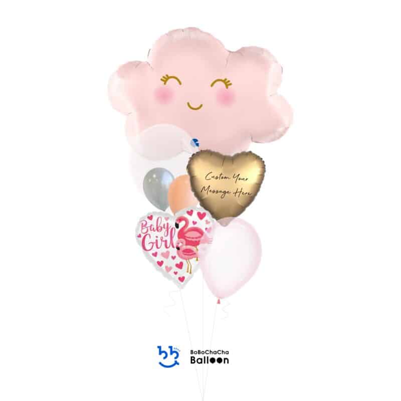 [Baby Shower] Baby Girl Clouds Satin Pastel Pink Mixed Balloon Bouquet (5pcs)