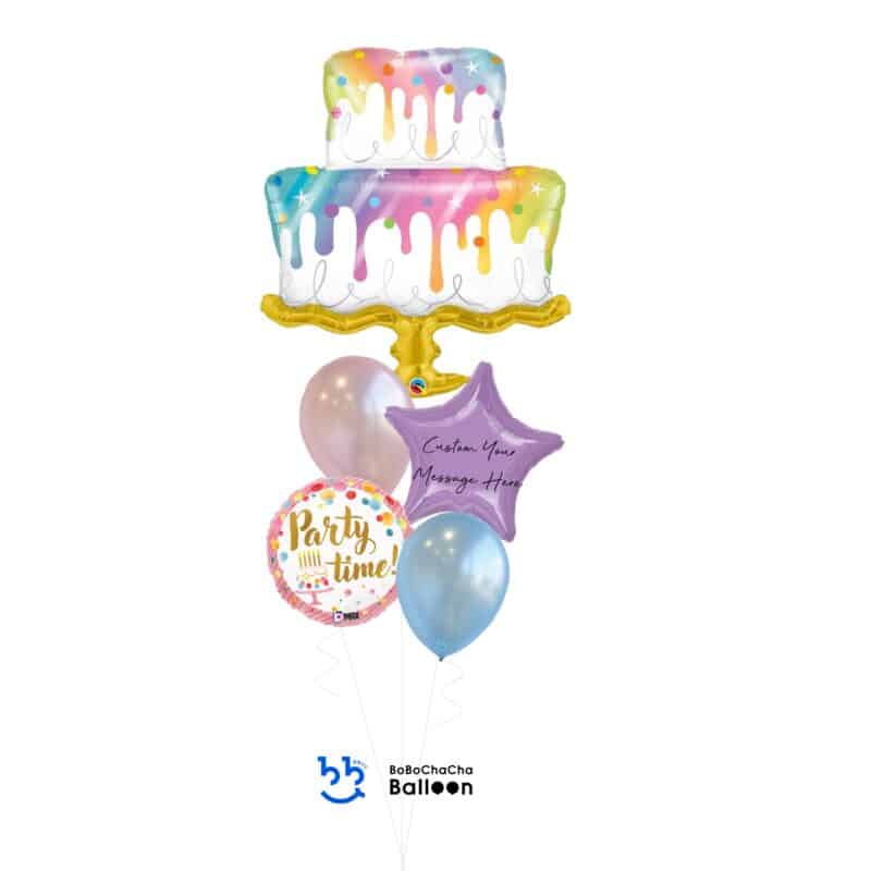 [Birthday] HAPPY BIRTHDAY Rainbow Drip Cake Mixed Balloons Bouquet (5pcs)