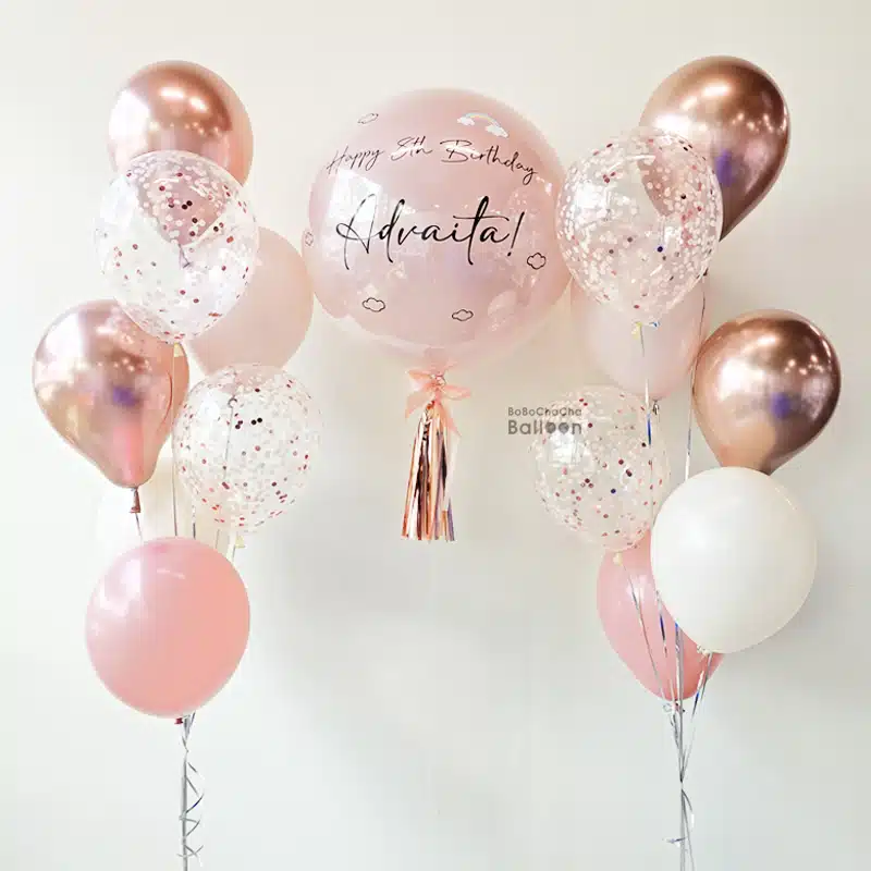 [24 inch Double-Layer Crystal Balloon] - With Chrome & Confetti Bouquet