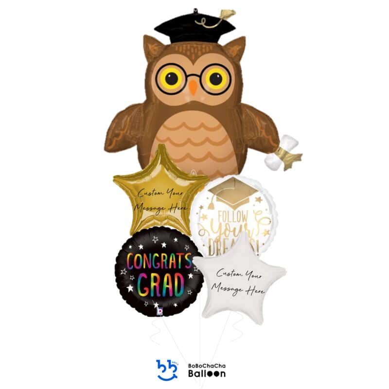 [Graduation] Graduate Wise Owl Congrats Grad Foil Balloon Bouquet (5pcs)