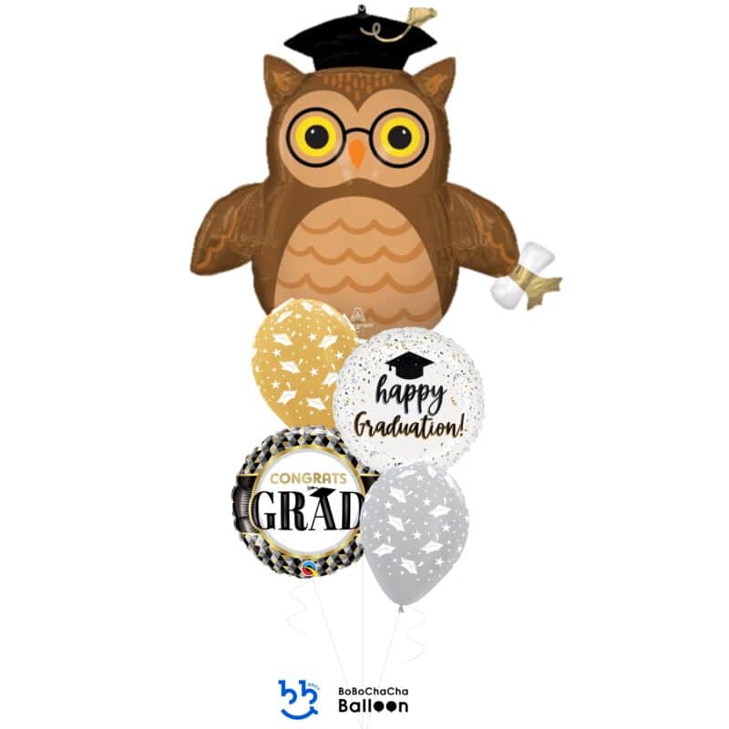 [Graduation] Graduate Wise Owl Mixed Balloon Bouquet (5pcs)