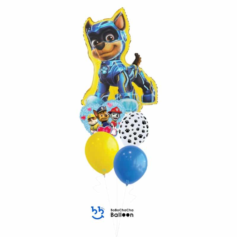 [Paw Patrol] Paw Patrol Mighty Pups Chase Yellow Mixed Foil Balloon Bouquet (5pcs)