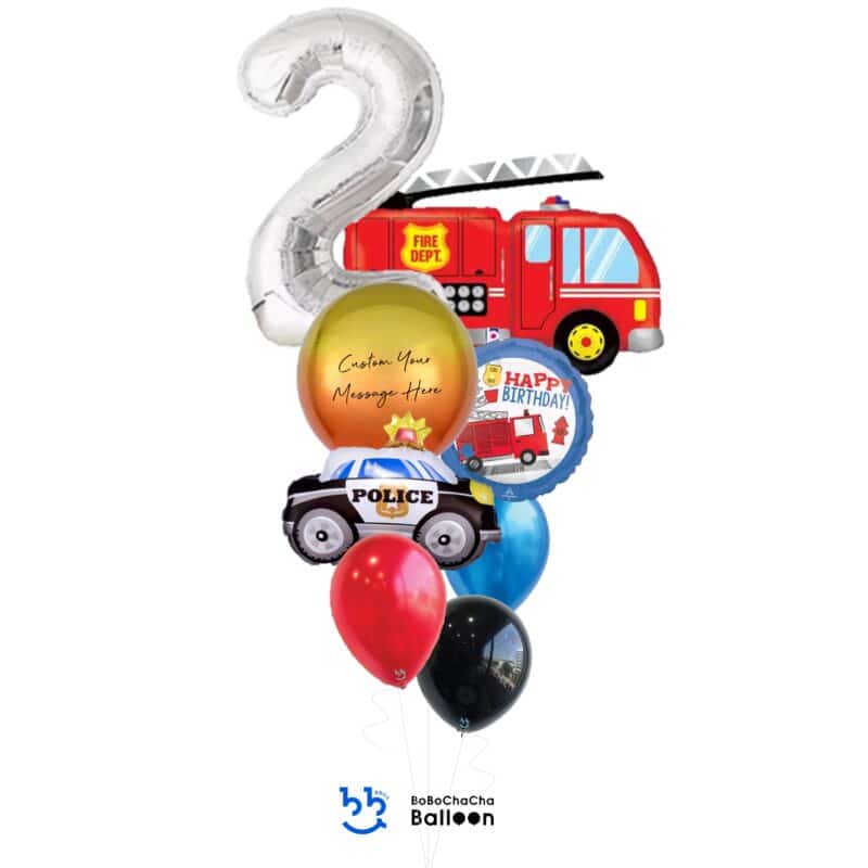 [Transportation] Happy Birthday Party Truck & Police Giant Balloon Bouquet (8pcs)