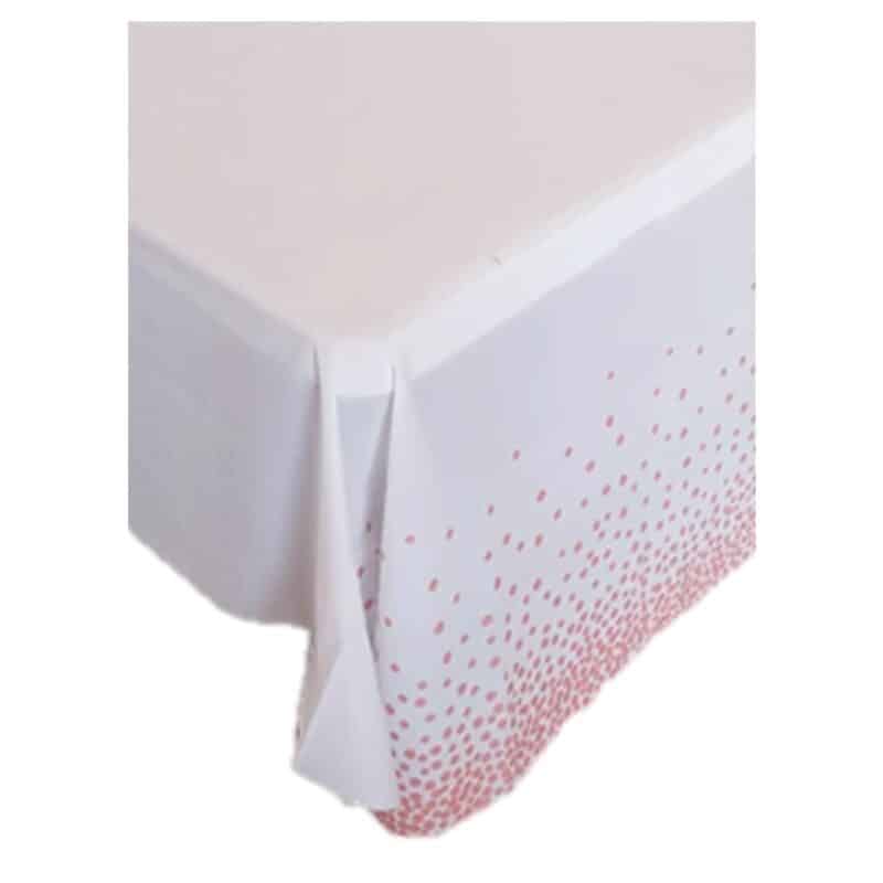 Table Cloth - Polka Dots Disposable Plastic Table Cover (Rose Gold & White)