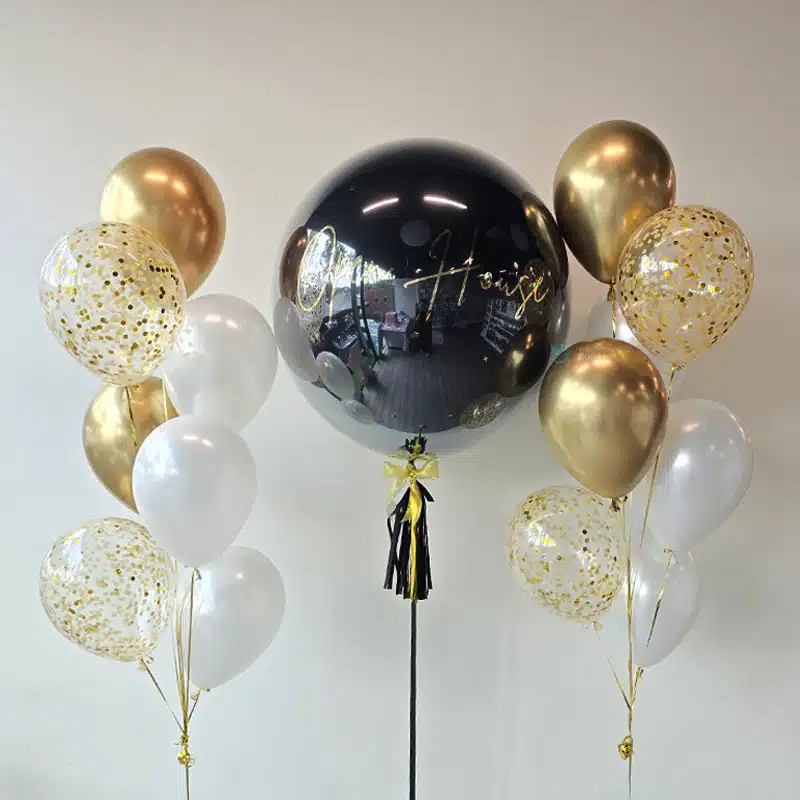 [36 inch Double-Layer Jumbo Crystal Balloon] – With Chrome & Confetti Bouquet
