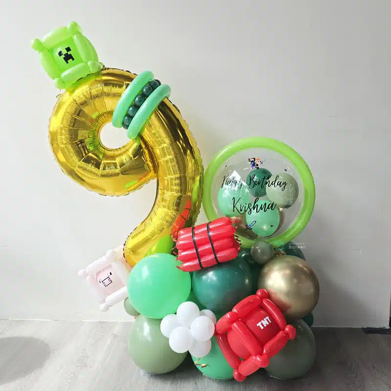 Number Balloon Stand - Minecraft Theme with Personalised Balloons