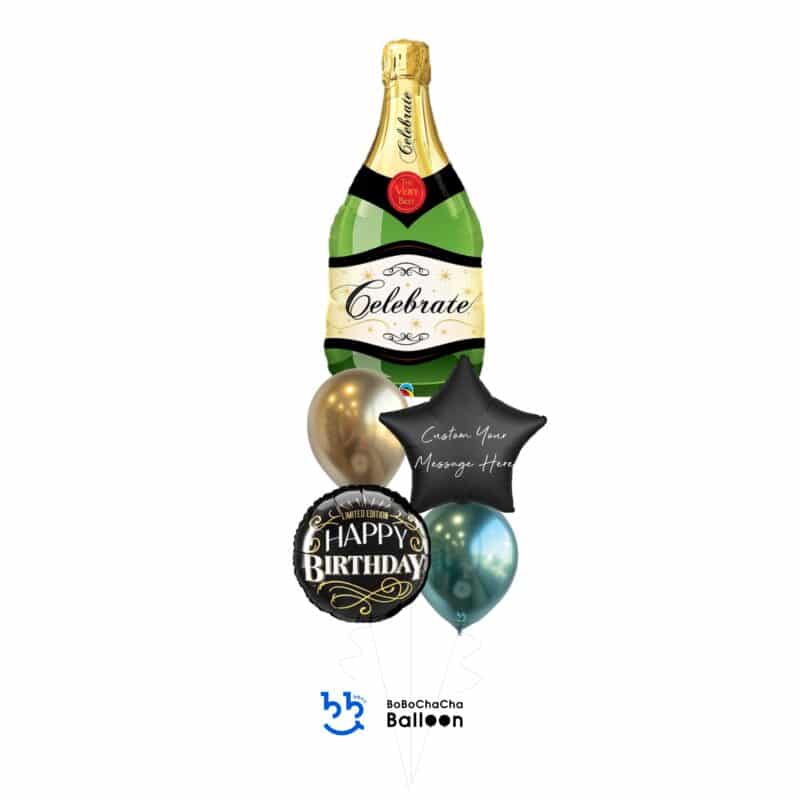 [Birthday] HAPPY BIRTHDAY Celebrate Bubbly Wine Bottle Mixed Balloons Bouquet (5pcs)