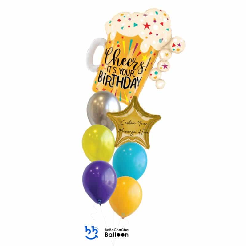 [Birthday] HAPPY BIRTHDAY Fun Conferti Beer Mixed Balloons Bouquet (7pcs)