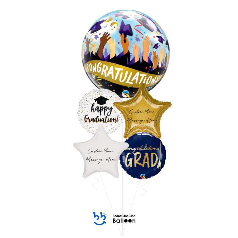 [Graduation] Congratulations Grad Caps Foil Bubble Balloon Bouquet (5pcs)