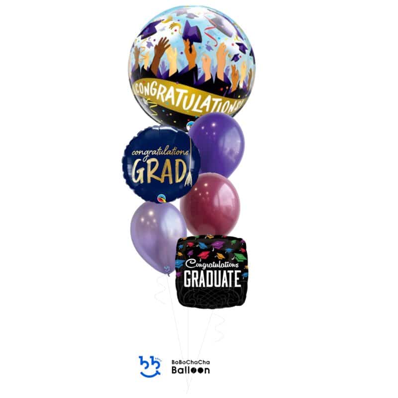 [Graduation] Congratulations Grad Caps Mixed Bubble Balloon Bouquet (6pcs)