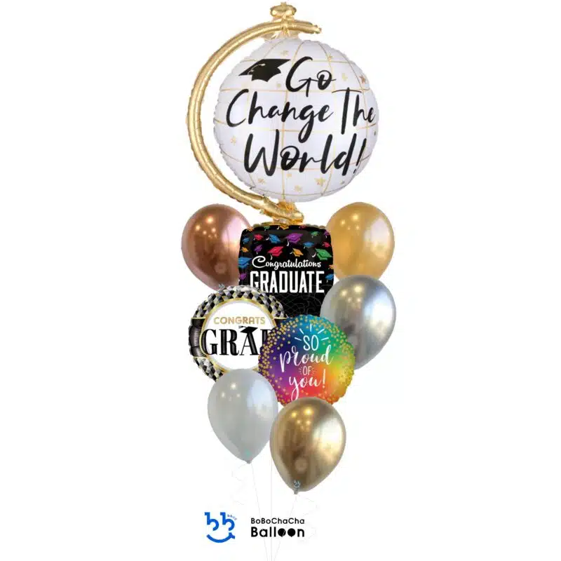 [Graduation] Go Change The World Globe Mixed Balloon Bouquet (9pcs)