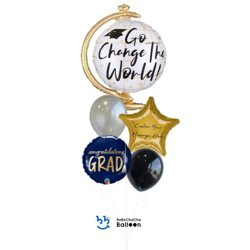 [Graduation] Go Change the World Globe Mixed Balloon Bouquet (5pcs)