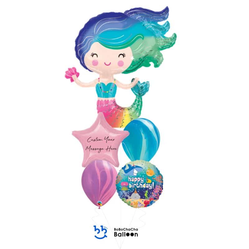 [Mermaid] Sealife Colorful Mermaid Happy Birthday Balloons Bouquet