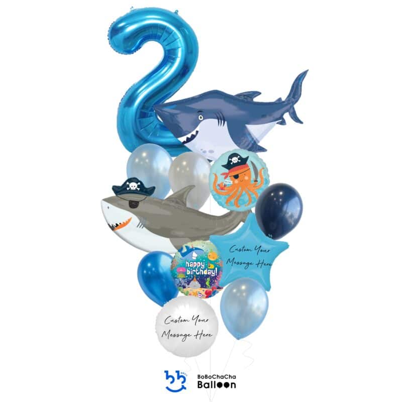 [Under The Sea] HAPPY BIRTHDAY Sea Ocean Sharks Giant Mixed Balloons Bouquet (12pcs)