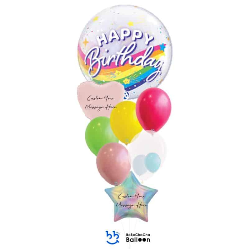 [Unicorn] Happy Birthday Rainbow Unicorns Mixed Bubble Balloon Bouquet (8pcs)