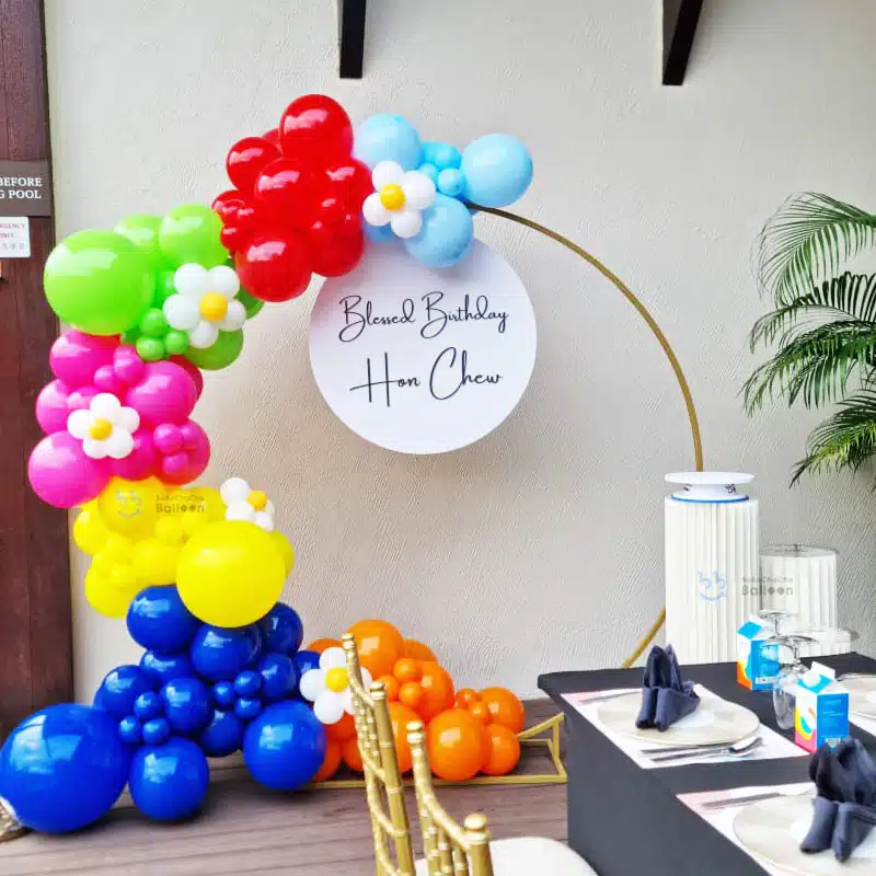 [Balloon Garland Backdrop] Personalised Board Signage with Side-Swept Arch