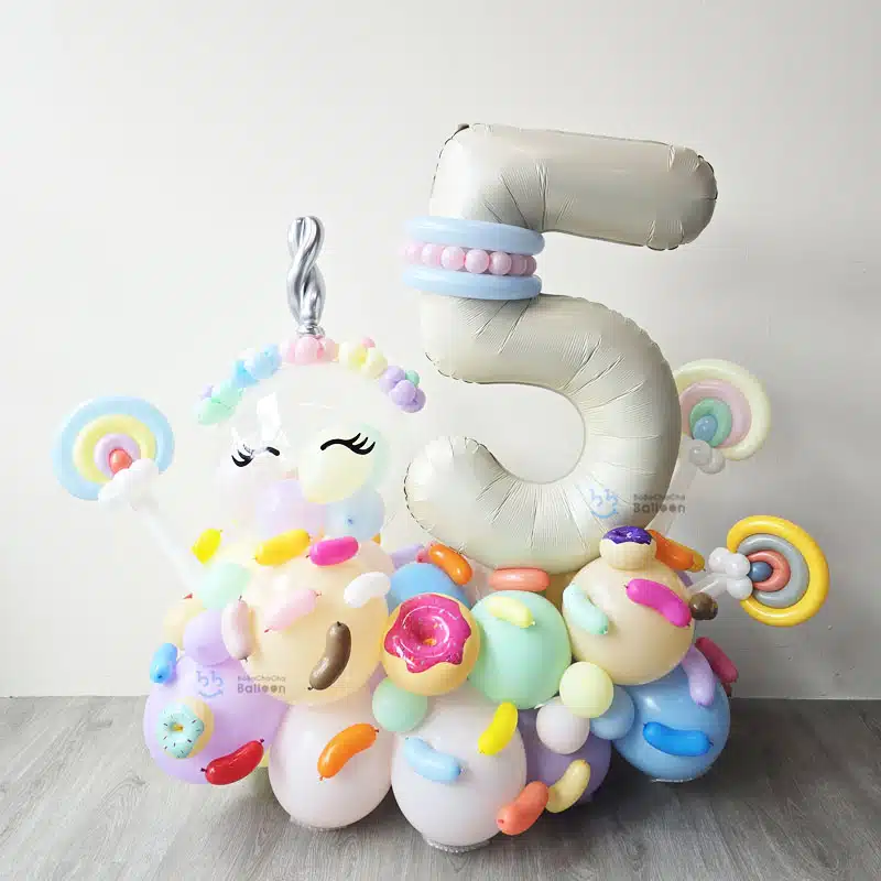 Number Balloon Stand - Unicorn Candyland with Personalised Balloons