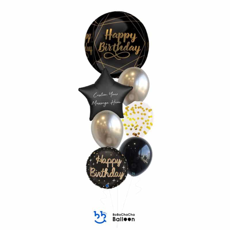 [Birthday] HAPPY BIRTHDAY Orbz Mixed Balloon Bouquet - Modern Black (7pcs)
