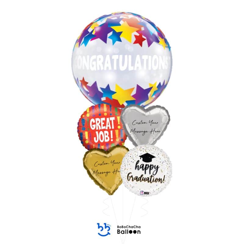 [Well Wishes] Congratulations Confetti Stars Foil Bubble Balloon Bouquet (5pcs)