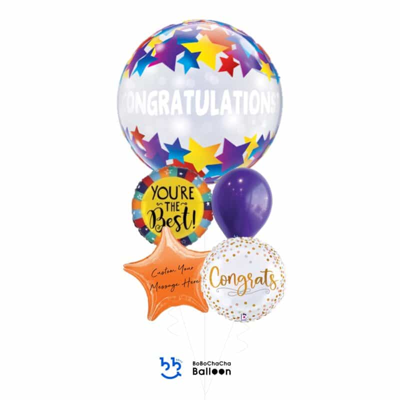 [Well Wishes] Congratulations Shooting Stars Mixed Bubble Balloon Bouquet (5pcs)