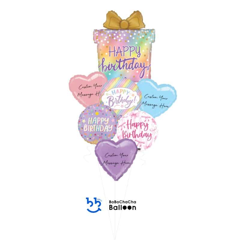 [Birthday] HAPPY BIRTHDAY Opal Present Large Foil Balloon Bouquet (7pcs)