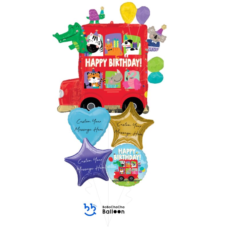 [Birthday] 32inch HAPPY BIRTHDAY Party Bus Animals Foil Balloon (5pcs)