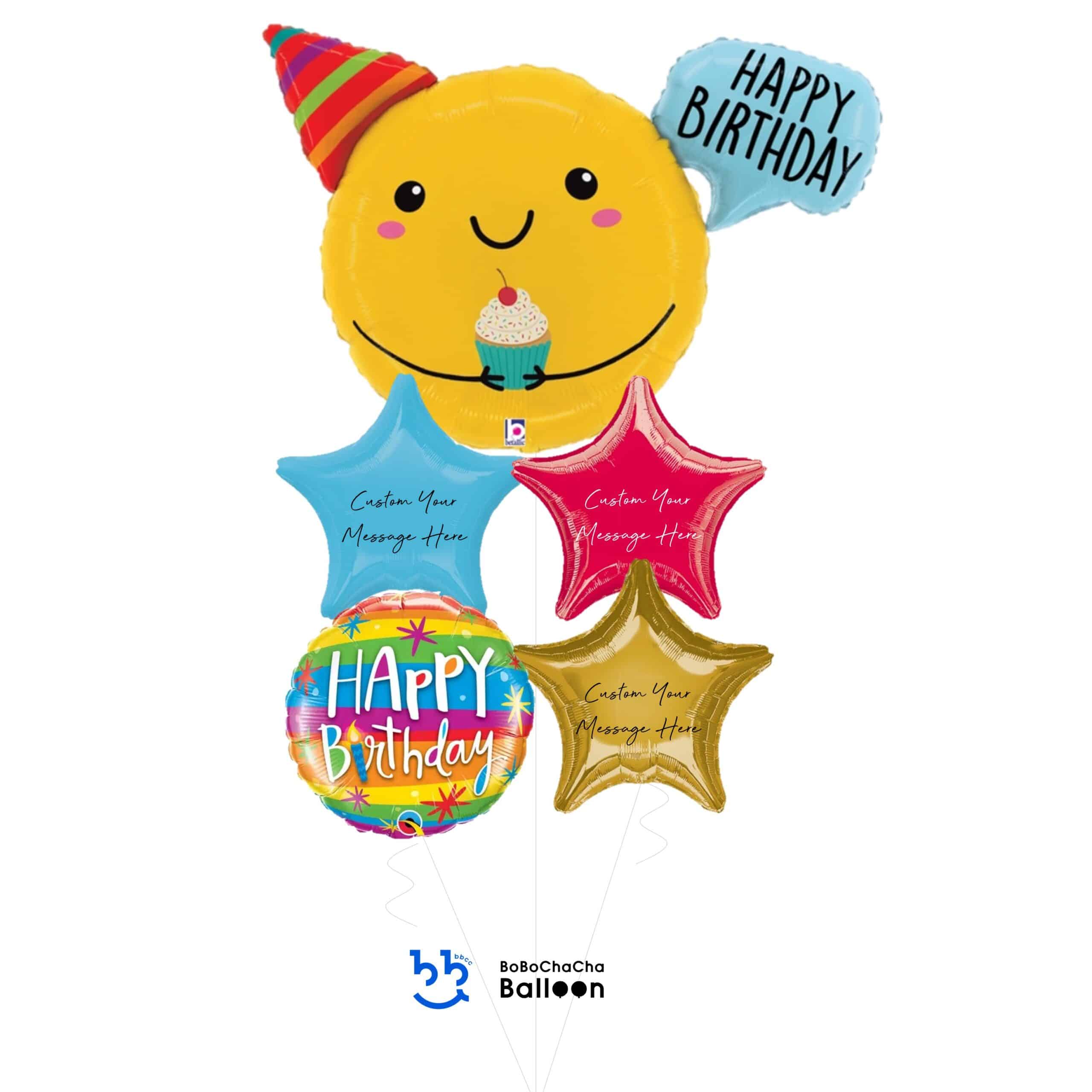 [Birthday] HAPPY BIRTHDAY Birthday Smiley Says Foil Balloon Bouquet ...