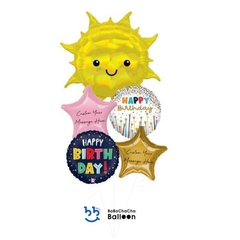 [Birthday] HAPPY BIRTHDAY Iridescent Sun Foil Balloon Bouquet (5pcs)