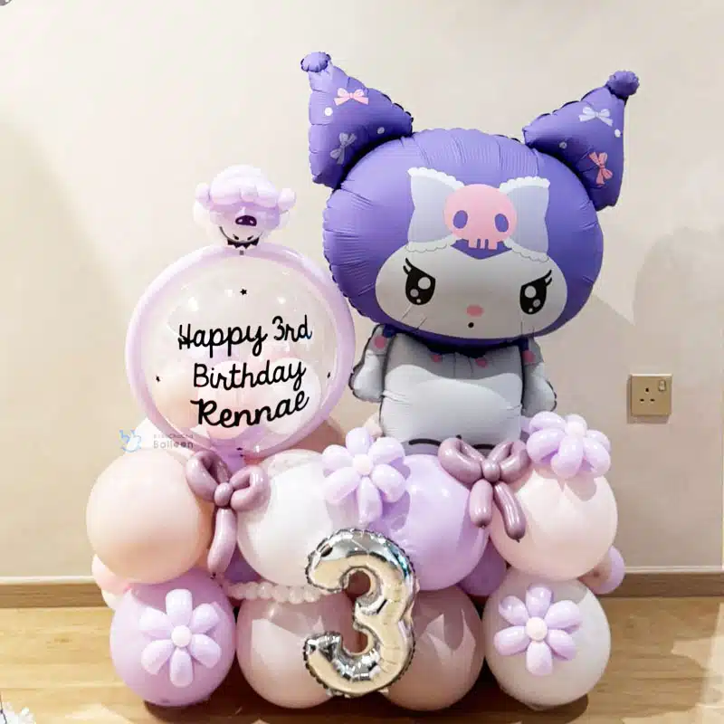 Balloon Stand - Sanrio Kuromi theme with Personalised Balloons