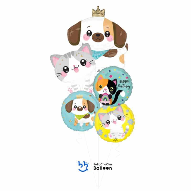 [Animal] Kawaii Kitty & Puppy Foil Balloons Bouquet (5pcs)