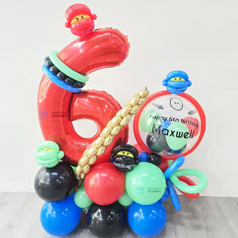 Balloon Stand - Ninjago theme with Personalised Balloons