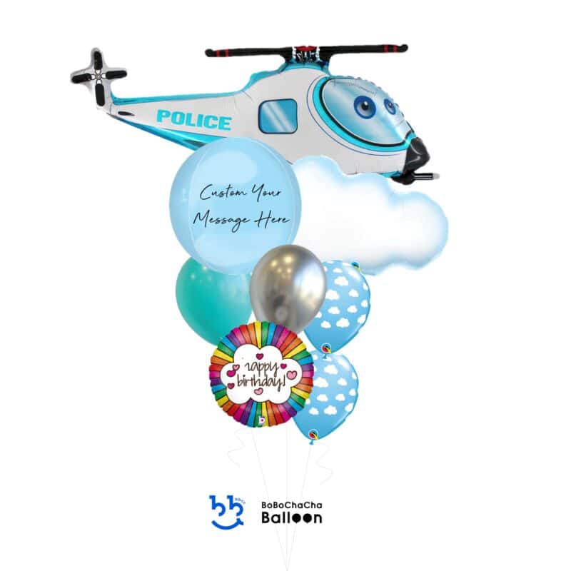 [Transportation] Police Helicopter Orbz Giant Mixed Balloon Bouquet (8pcs)