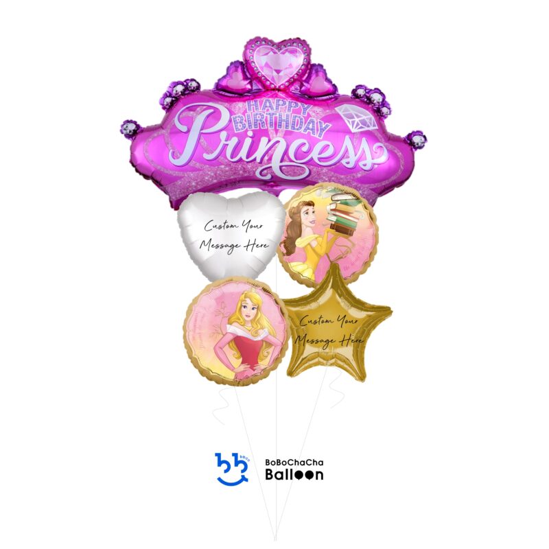 [Princess] HAPPY BIRTHDAY Princess Crown & Gem Foil Balloon Bouquet (5pcs)