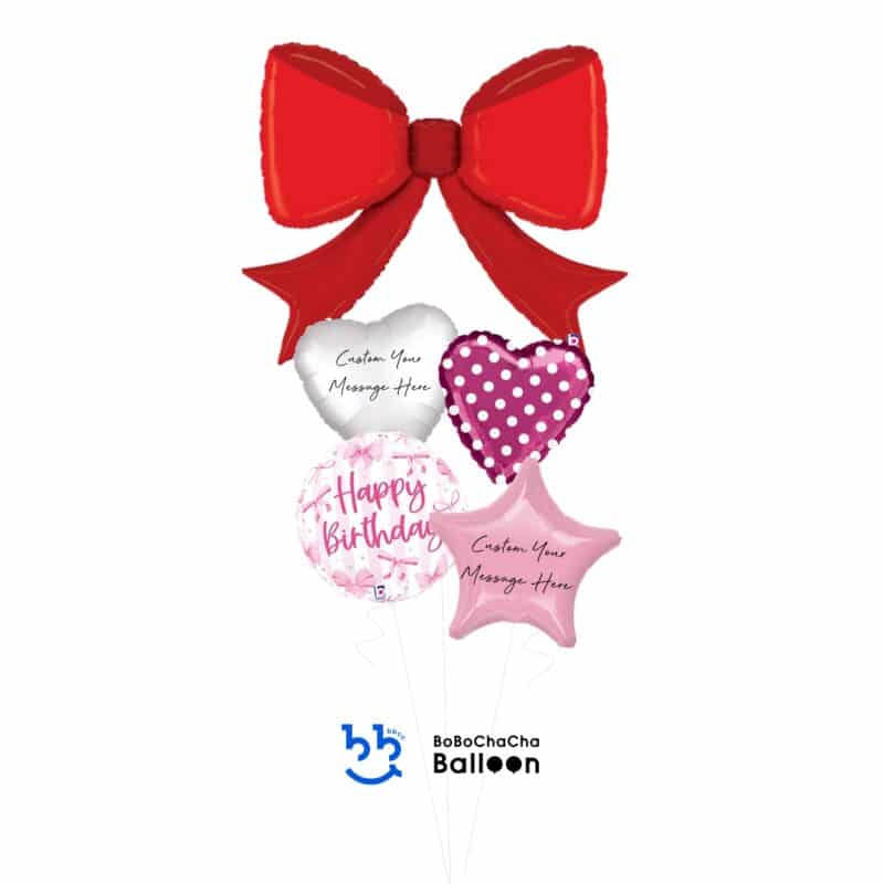 [Birthday] Red Bow Happy Birthday Foil Balloon Bouquet (5pcs)