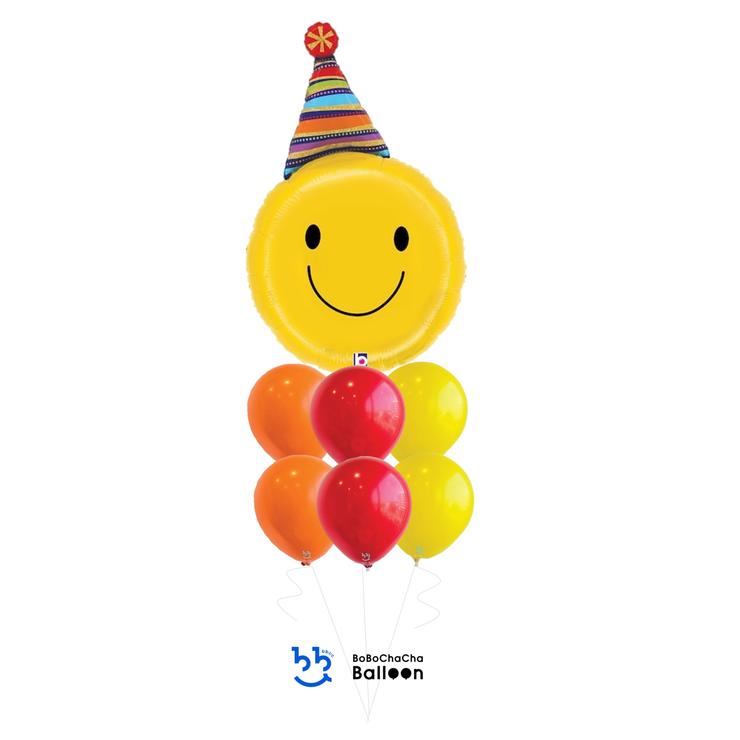 [Birthday] Party Hat Smiley Balloon Bouquet (7pcs) - Customised Helium ...