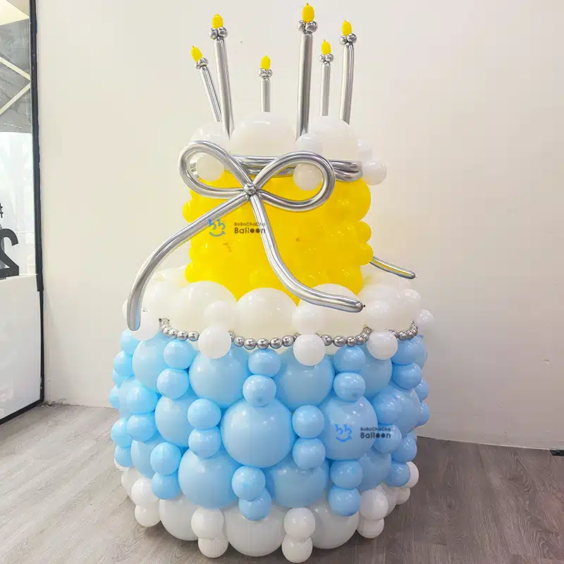 Giant 2-Tier Birthday Cake Ribbon Design Balloon Sculpture (1.6m)